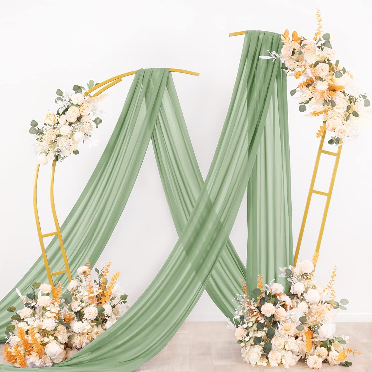 Socomi Wedding Arch Draping Fabric 1 Panel 29" x 19Ft Sage Green Sheer Chiffon Curtain Drapes 6 Yards for Wedding Ceremony Birthday Party Decoration
