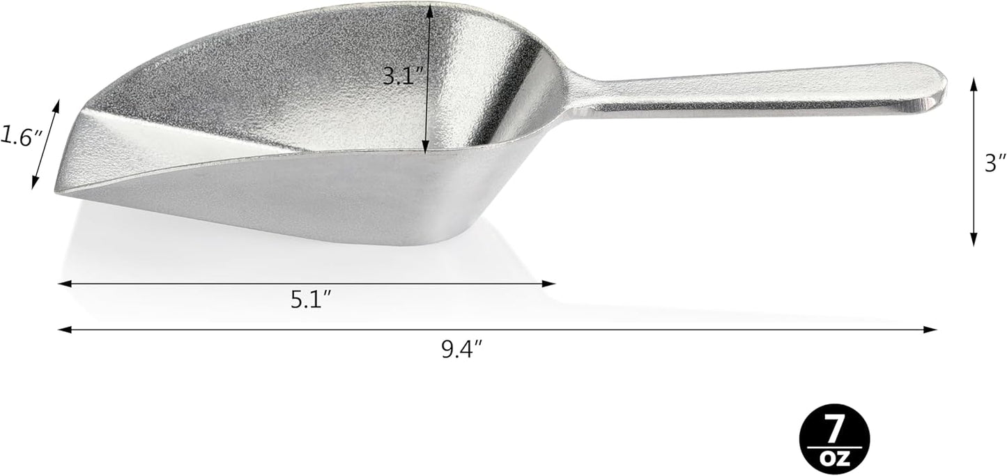 New Star Foodservice 34684 One-Piece Cast Aluminum Flat Bottom Bar Ice Flour Utility Scoop, 7-Ounce, Silver