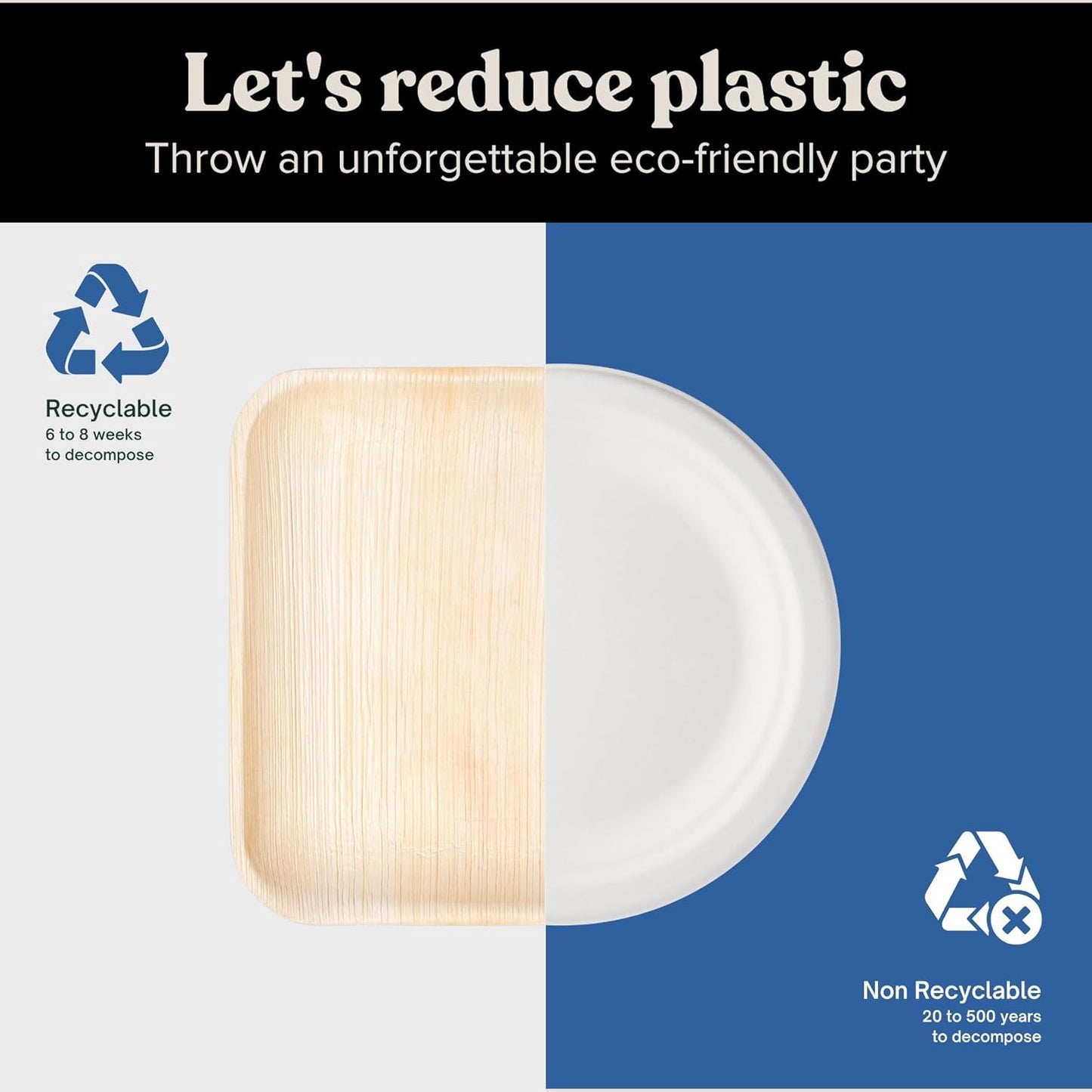 Luxe Designs Palm Leaf Plate - Eco-Friendly Disposable Dinnerware - Heavy-Duty Compostable & Biodegradable - Microwave & Oven Safe - 8" Set of 50