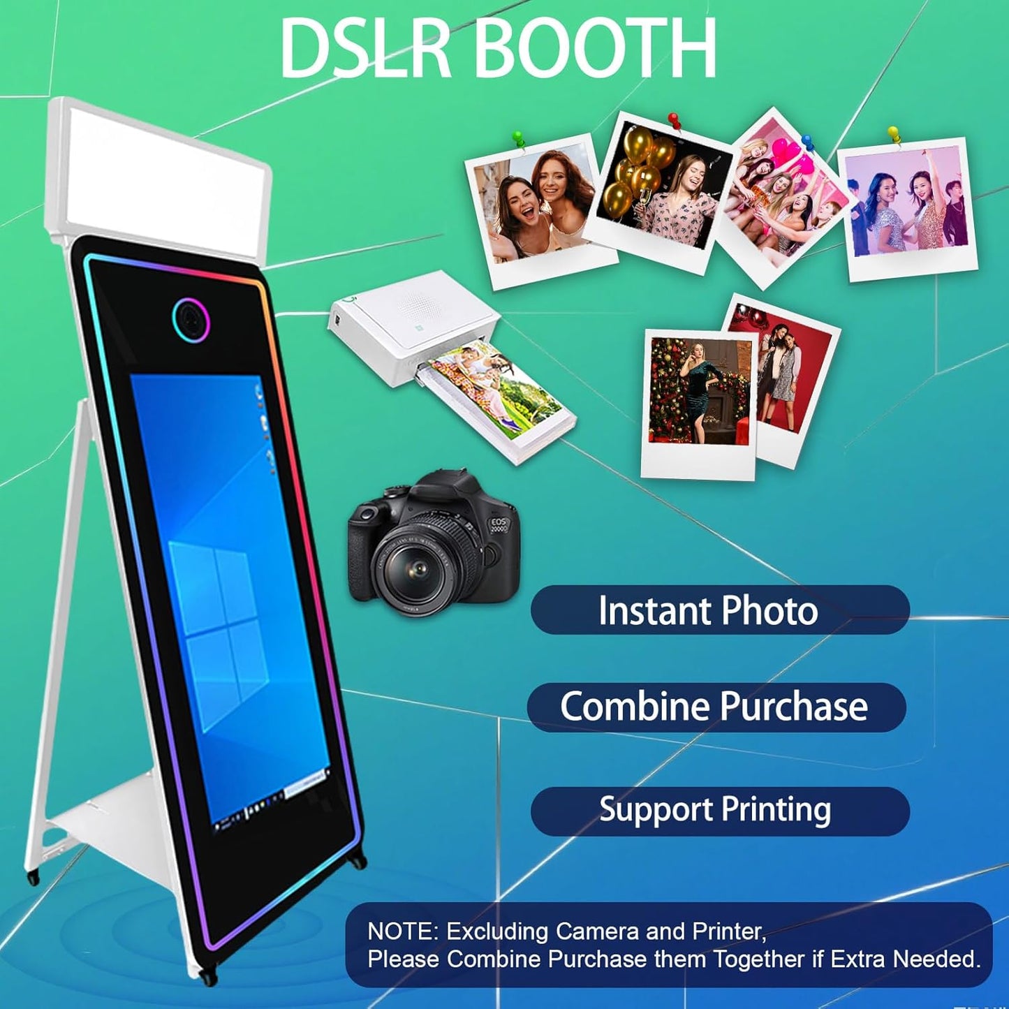 65''Magic Mirror Photo Booth Machine,Mirror Photo Booth 43''Touch Screen,Photo Booth with Flight Case,App Control,RGB Light for Wedding Party Events (White, Machine+Camera)