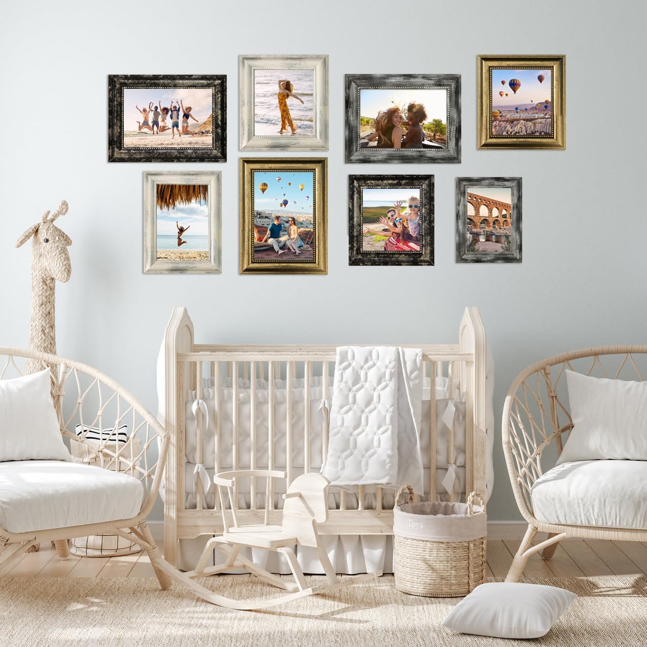 8x10 Picture Frames Set of 4- Rustic Retro Photo Frame with Real Glass Wall Mount and Tabletop Display Family Friends Wedding Gift