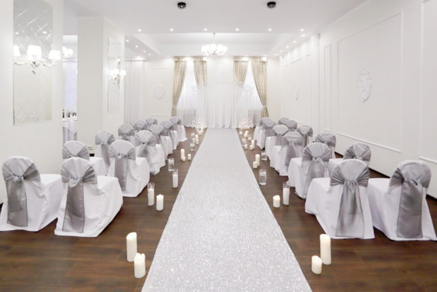 100 PCS Satin Chair Sashes Decorative Bow Chair Sashes Ties Ribbon Bows Chairs Cover Band for Wedding Birthday Party Ceremony Reception Banquet Events Hotel Home Kitchen Christmas(7x108inch,Silver)