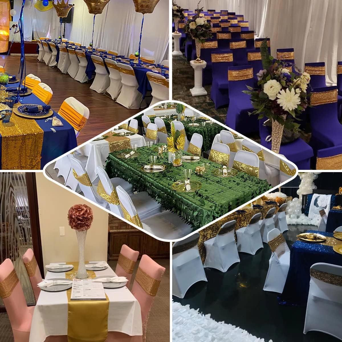 50 Pcs Chair Sashes Sequin Stretch Chair Bands Spandex Polyester Bows for Party Hotel Wedding Banquets Decoration - Green