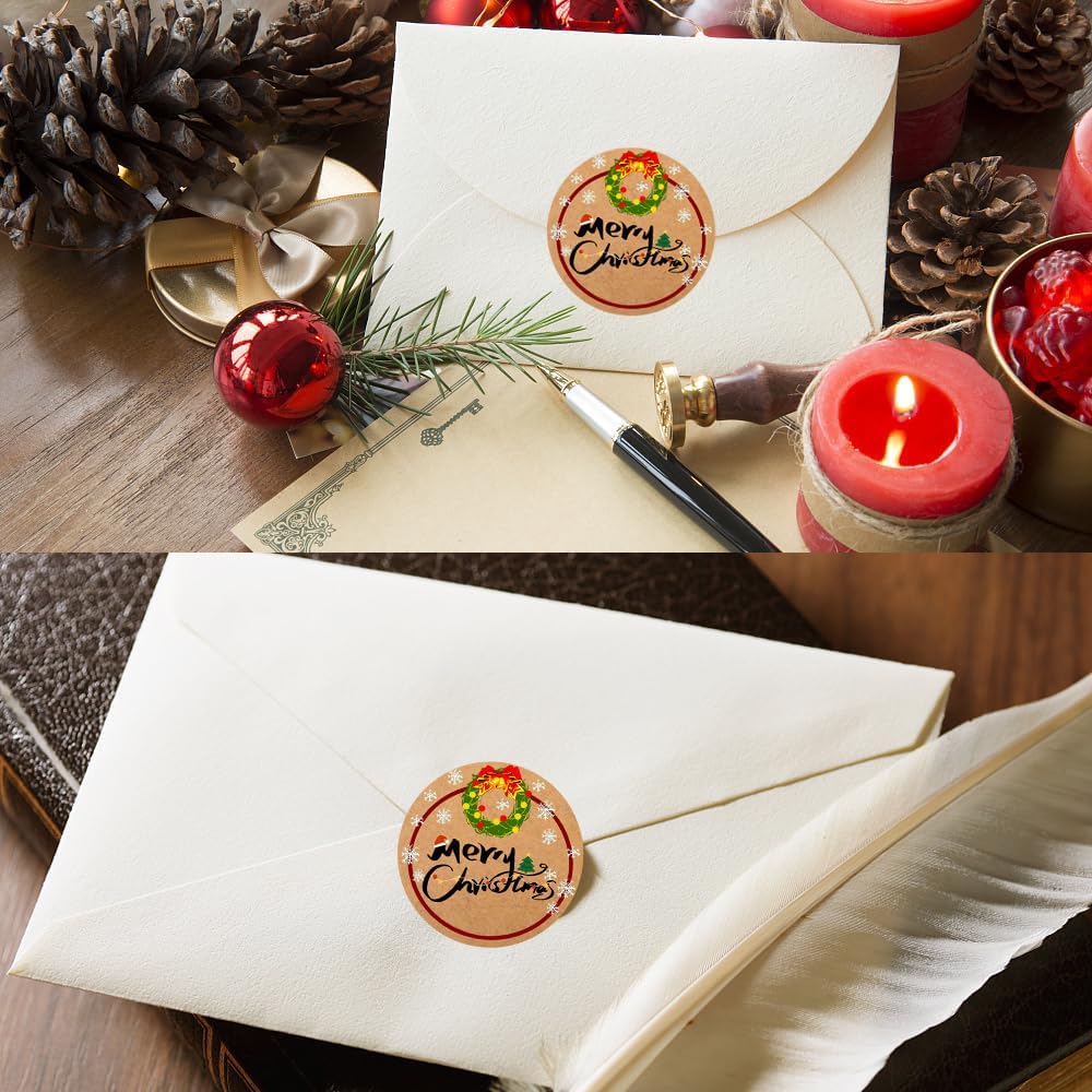 100-1000pcs Custom Stickers Merry Christmas Stickers Personalized Labels Adhesive Xmas Decorative Envelope Seals Stickers for Cards Gift Boxes(Round-3)