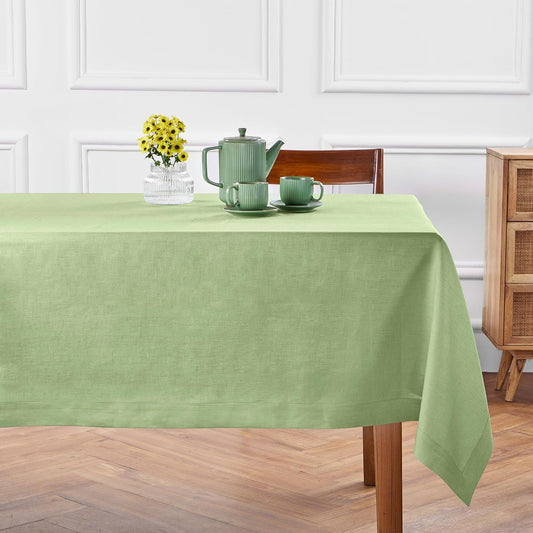 Solino Home Linen Tablecloth 60 x 108 Inch - 100% Pure Linen Laurel Green Table Cloth for Rectangle Tables - Fete, Machine Washable Tablecloth for Fall, Autumn, Thanksgiving