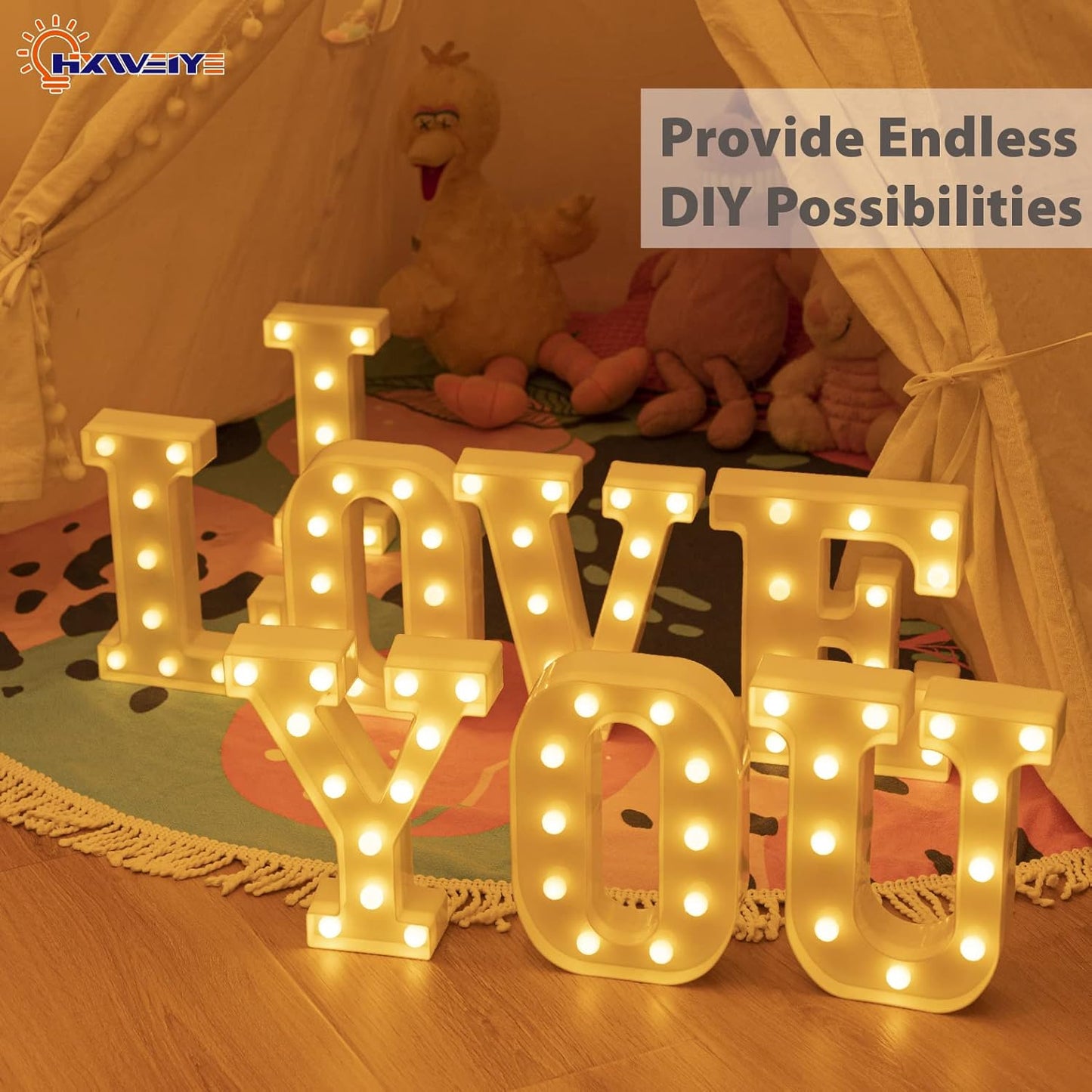 HXWEIYE LED Marquee Letters Lights Sign-U, Led Letters Lights 26 Alphabet, Light Up Number 0-9 Letters Sign for Party Home Birthday Anniversary Battery Powered Lighted Letters(Warm White)