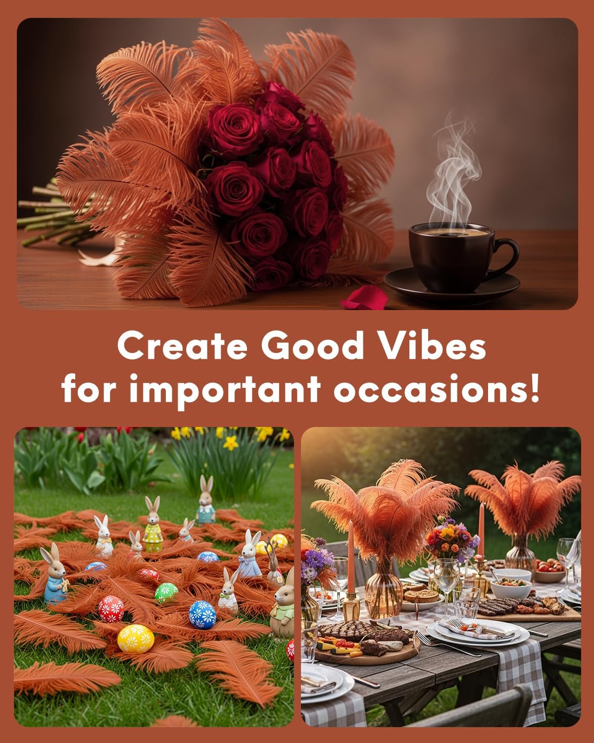 NEWONG 30pcs Brown Ostrich Feathers Natural Bulk 9-12in（23-30cm） Vase Craft Wedding Home Party Centerpieces Christmas Day Decoration