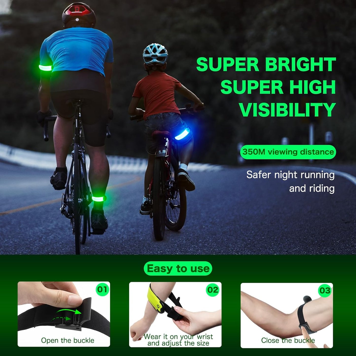 LED Armband Running USB Rechargeable(2 Pack), High Visibility Wristband for Runners, Joggers, Pet Owners, Cyclists, Adjustable Waterproof Reflective Bracelets for Night Running, Walking