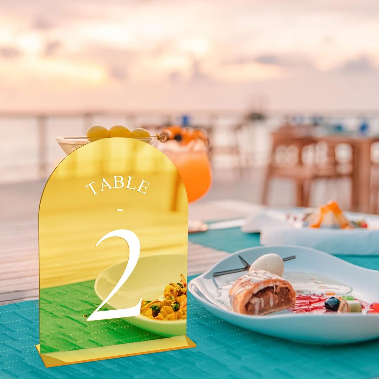 JOYIT Arch Wedding Table Numbers 1-40 with Stands – 5" X 7" Acrylic Mirrored Gold Table Number Holders, Perfect for Wedding Receptions, Parties, Anniversaries, and Events