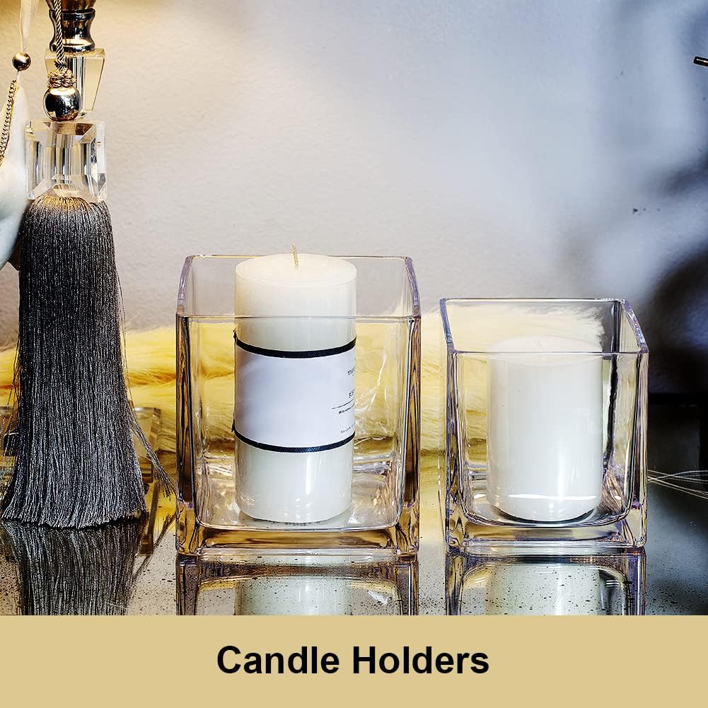 EnovaFloral Square Glass Cube Vase (4x4 Inch) - Set of 1 with Floating Candle Holders for Wedding Centerpieces & Home Office Decor