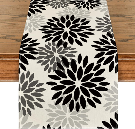 Artoid Mode Black Dahlia Floral Pinnata Halloween Table Runner, Fall Autumn Kitchen Dining Table Decoration for Home Party Decor 13x36 Inch