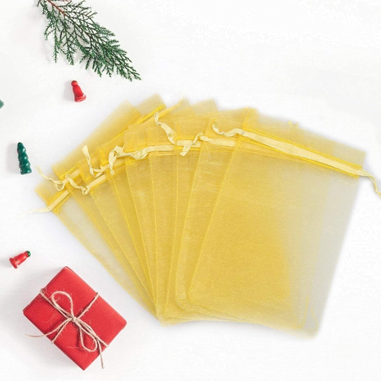 ANZNKU 50 Pack Organza Bags 4 x 6 inch Small Mesh Bags, Premium Gold Favor Bag with Drawstring, Sheer Mesh Bag, Gift Pouches Small Size, Jewelry Pouches for Wedding Party Christmas
