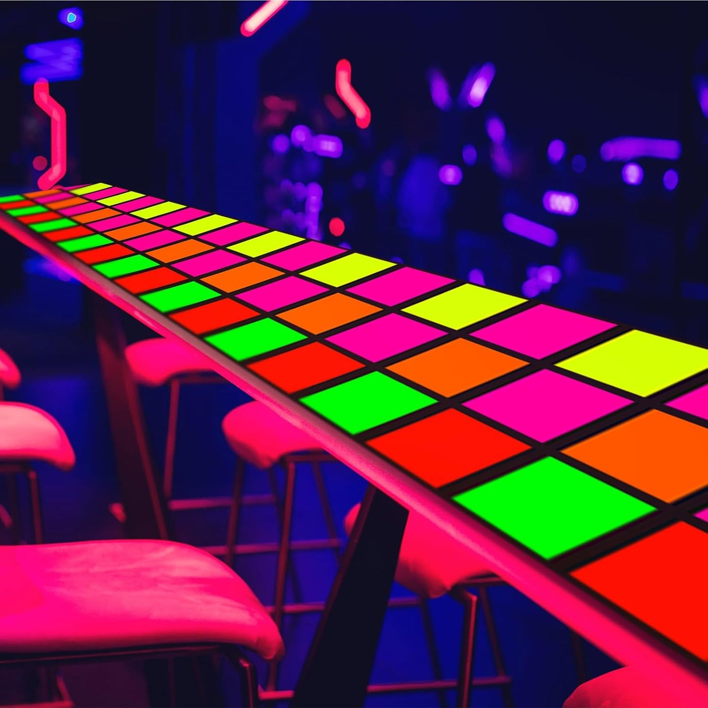 Haull 236 x 39 Inch Neon Light up Dance Floor Glow in The Dark Floor Runner Neon Party Decorations UV Blacklight Reactive Fluorescent Wall Props for Glow Disco Party Favors(Rectangles)