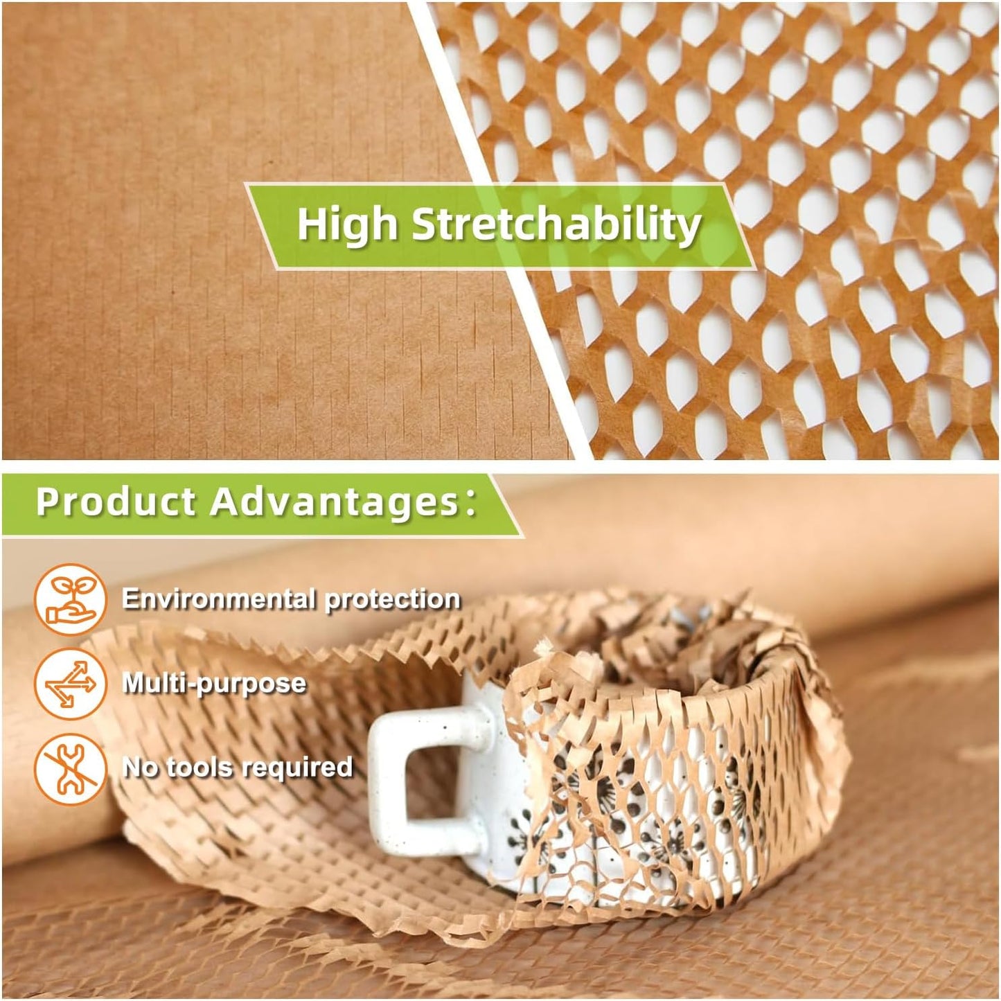 Honeycomb Packing Paper 20" x 1500' Recyclable Cushion Packing Paper Expanding Honeycomb Packing Paper Wrap Roll Eco Friendly for Moving Shipping Gift Packaging Breakables-Brown