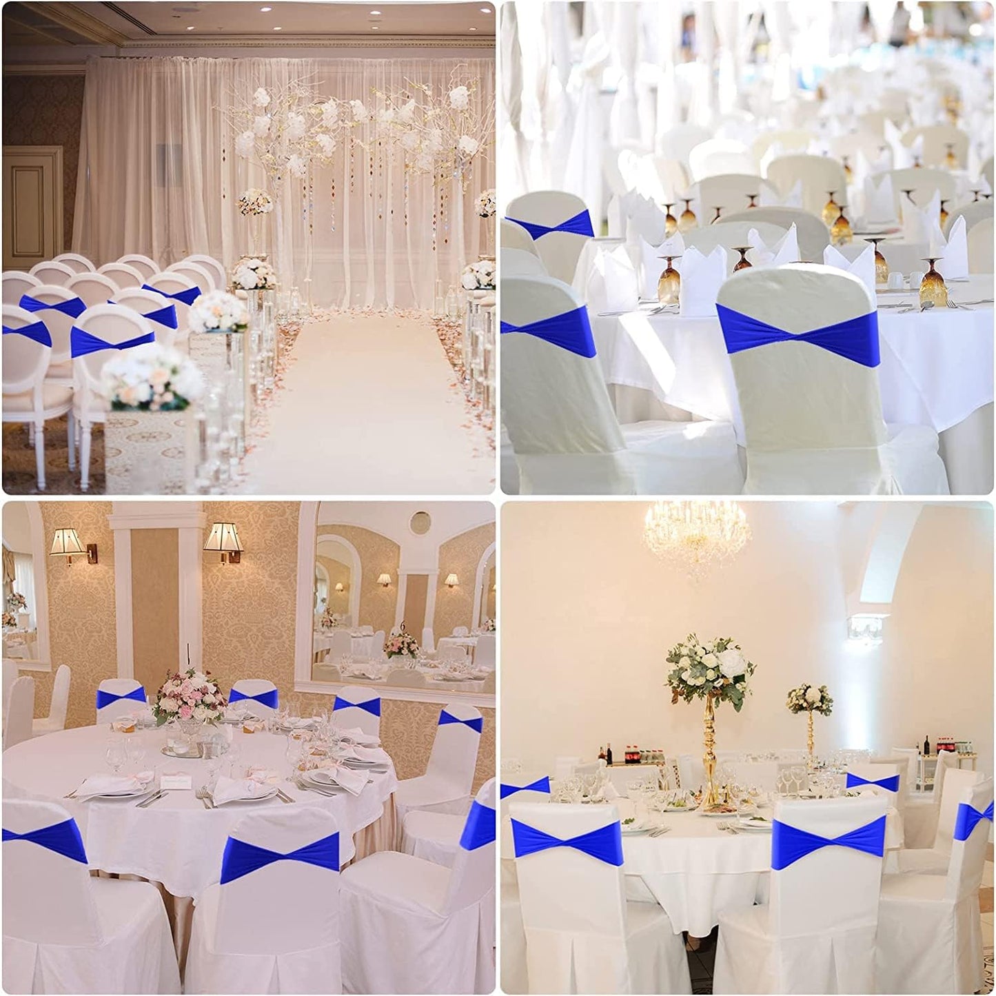 VDS Pack of 25 PCS | White | Spandex Chair Sashes Bows Without Buckle | Stretch Elastic Banquet Universal Folding Chair Band Tie with for Wedding Party Conference Celebration Event Decoration