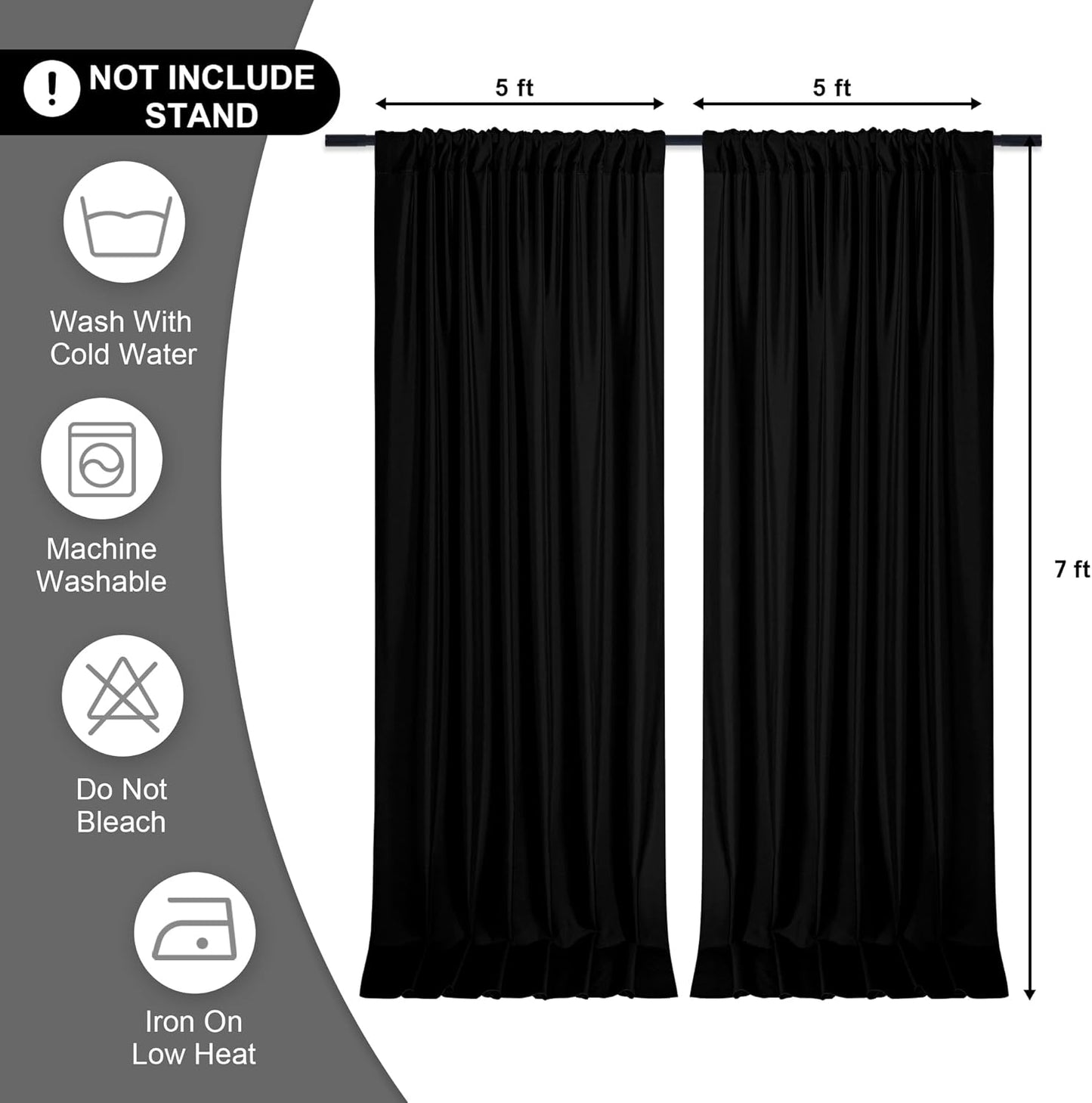 DWCN 10x7 FT Black Backdrop Curtains for Parties, Photography Backdrop Drapes with Rod Pockets for Wedding Decorations Stage Birthday Family Gatherings, 2 Panels 5ft x 7ft