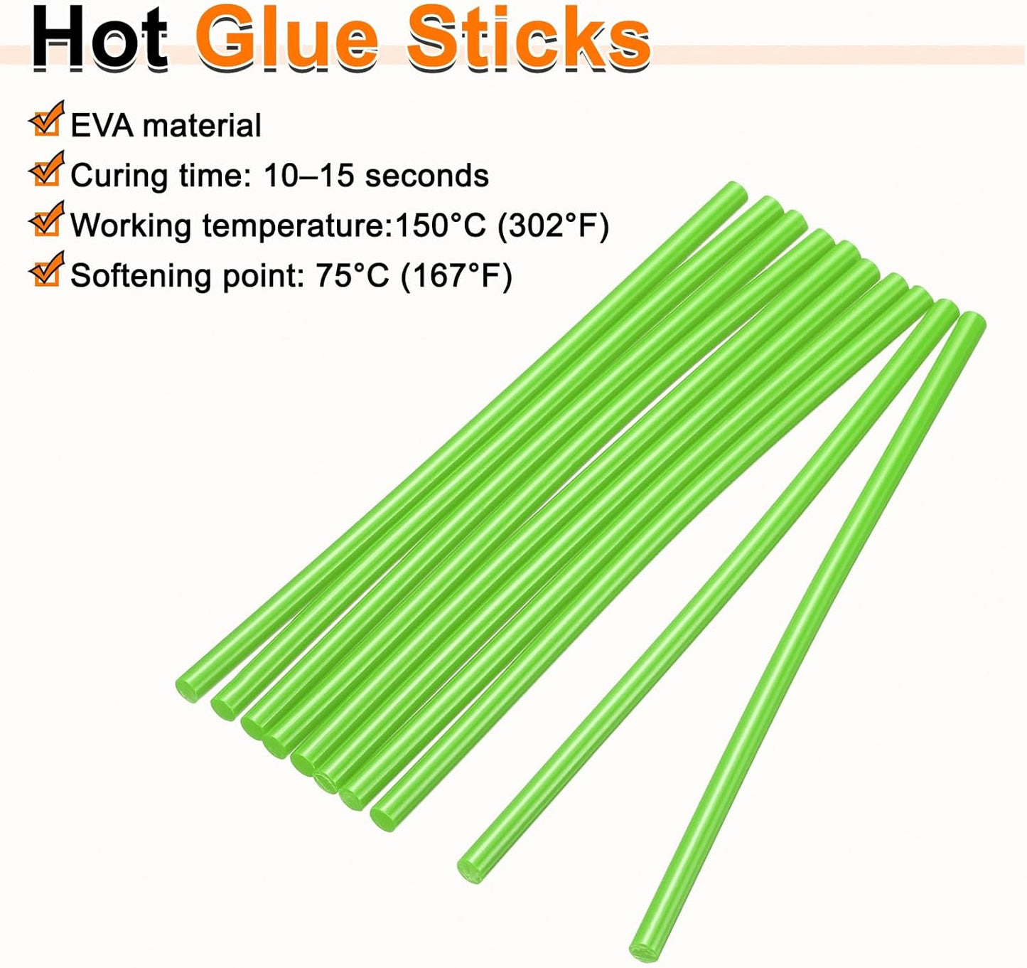 HARFINGTON 10pcs Hot Glue Sticks 0.28" Dia x 7.87" Long EVA Mini Hot Melt Adhesive Glue Stick for Hot Melt Gun Wood Plastic Glass Flowers Fabrics Foam, Light Green