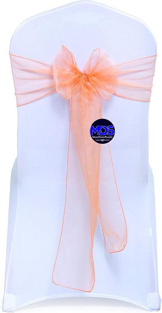 MDS Pack of 150 PCS Organza Chair Sashes Wider Dining Chair Bows Ribbon Tie Back for Wedding Party Birthday Bridal Shower Reception Event Banquet Home Chair Cover Decoration - Peach