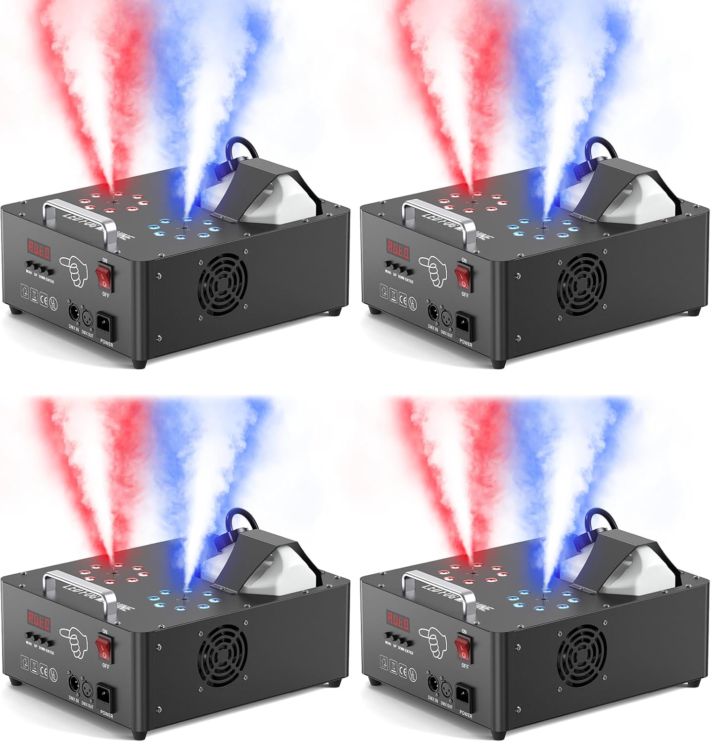 2000W Professional Fog Machine Dual Nozzle with 16 RGB LED, DMX Control Adjustable Smoke Direction, 2.5L Tank LCD Display 30000CFM for Halloween Christmas Stage DJ Party Club Events-4PC