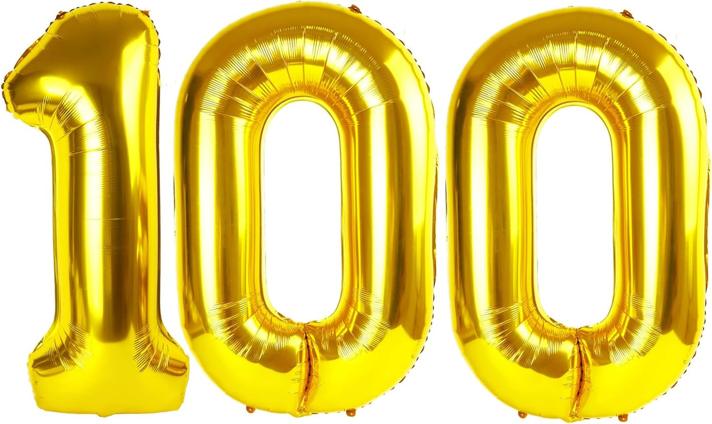 Gold Mylar Balloons - 40 inch Number 100, Gold Foil Balloon for 100 Birthday Party & Anniversary Celebrations