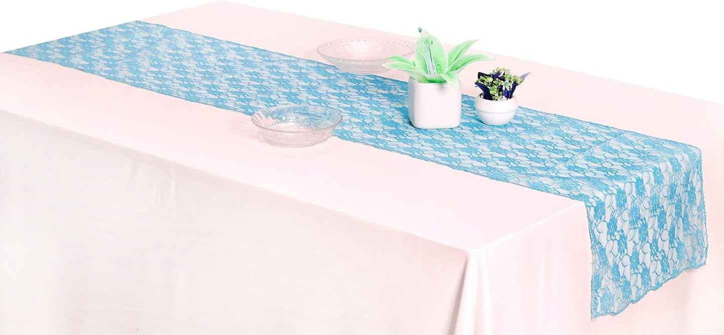 MDS Pack of 15 Wedding 12 x 108 inches Lace Table Runner for Wedding, Decorations for Birthday Parties, Banquets, Graduations, Engagements, and Runners fit Rectangle, Round Table- Turquoise