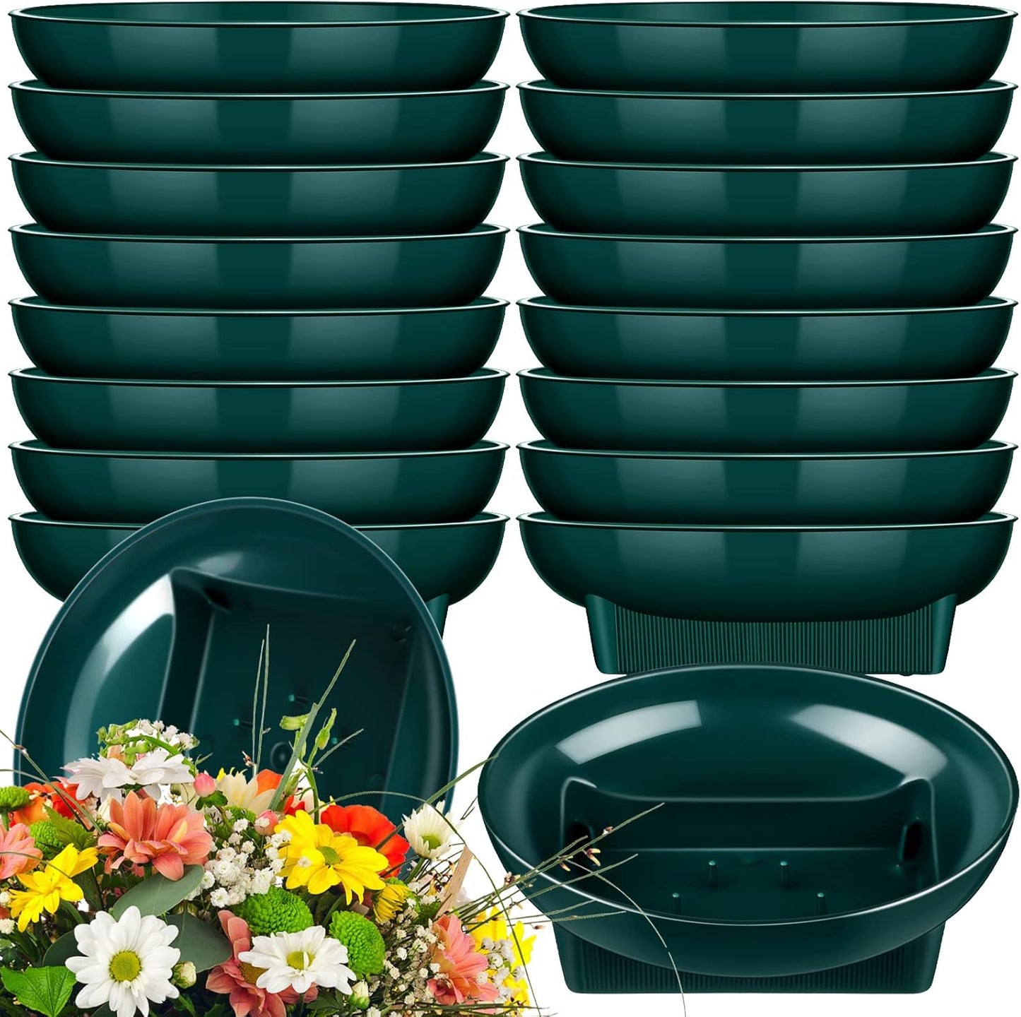Karenhi 18 Pcs Floral Supplies Green Bowls for Flower Arrangements Large Size 6.3 Inch Floral Foam Bowls for Arrangements Holiday Wedding Fresh Flower Decoration Supplies (Foam Not Include)