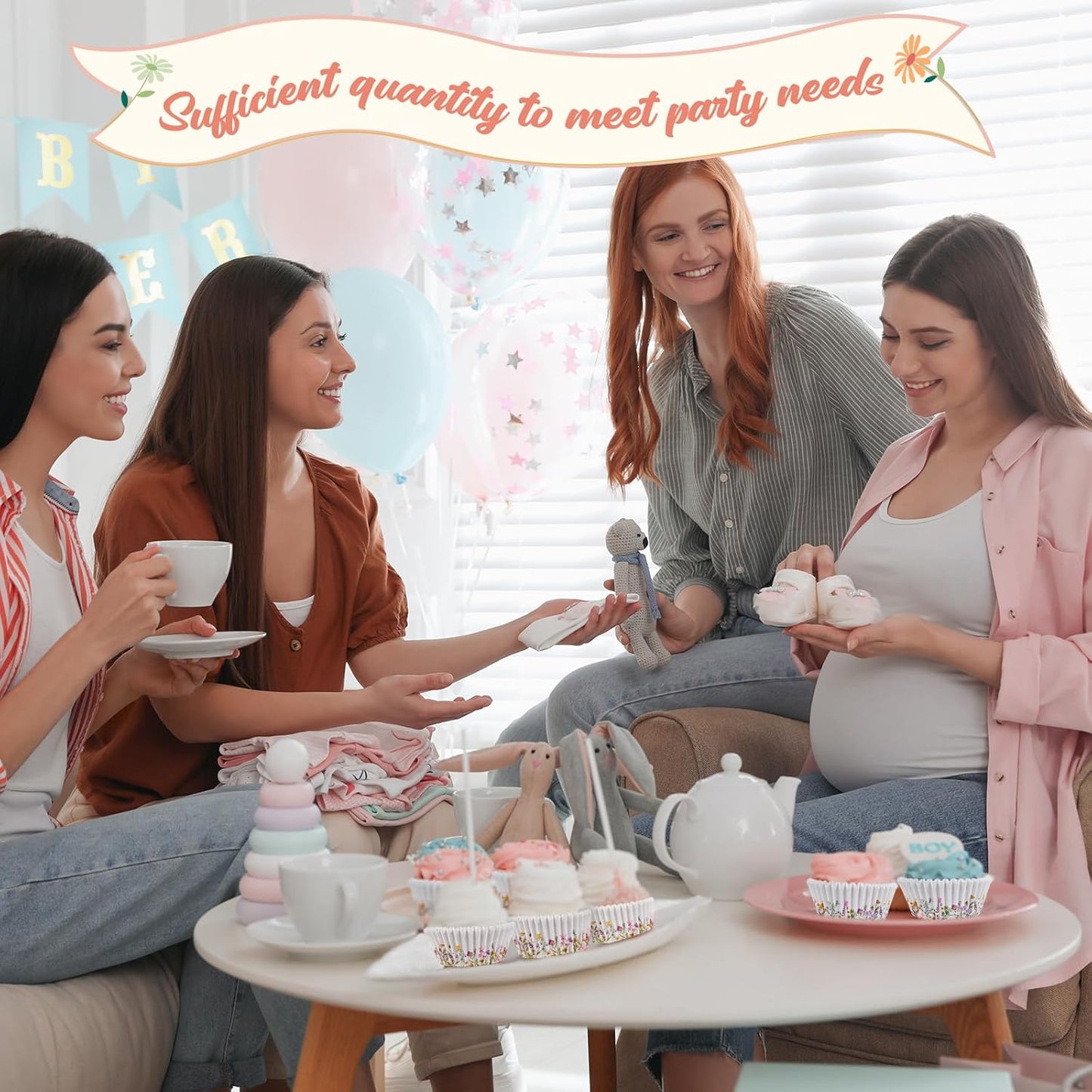 600 Count Elegant Wildflower Cupcake Liners for Baby Showers, Weddings, Spring Birthday Parties - Floral Rustic Theme Party Decorations Supplies