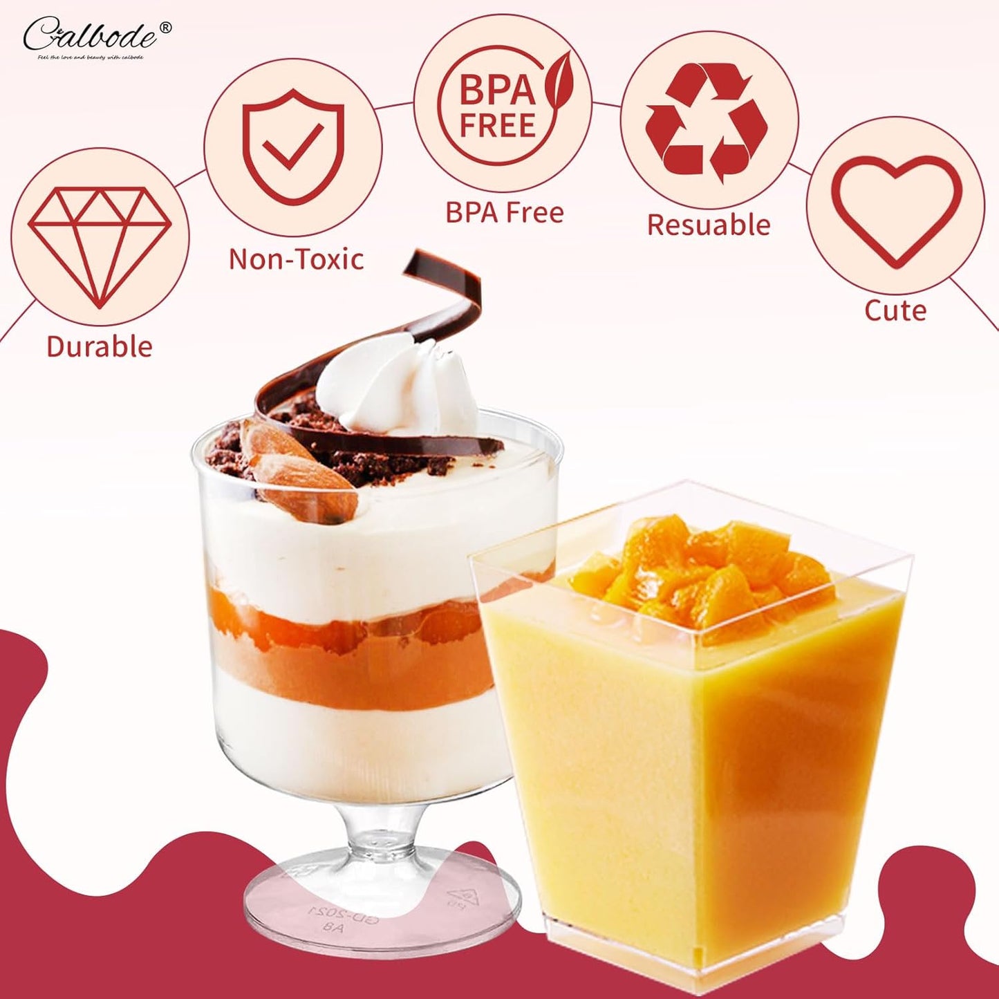 300 Packs Dessert Cups with Spoons, 5 OZ Mini Clear Plastic Disposable Parfait Cups, Small Serving Bowl for fruit ice cream pudding, Square Dessert Shot Glasses Round Goblets for Fall party