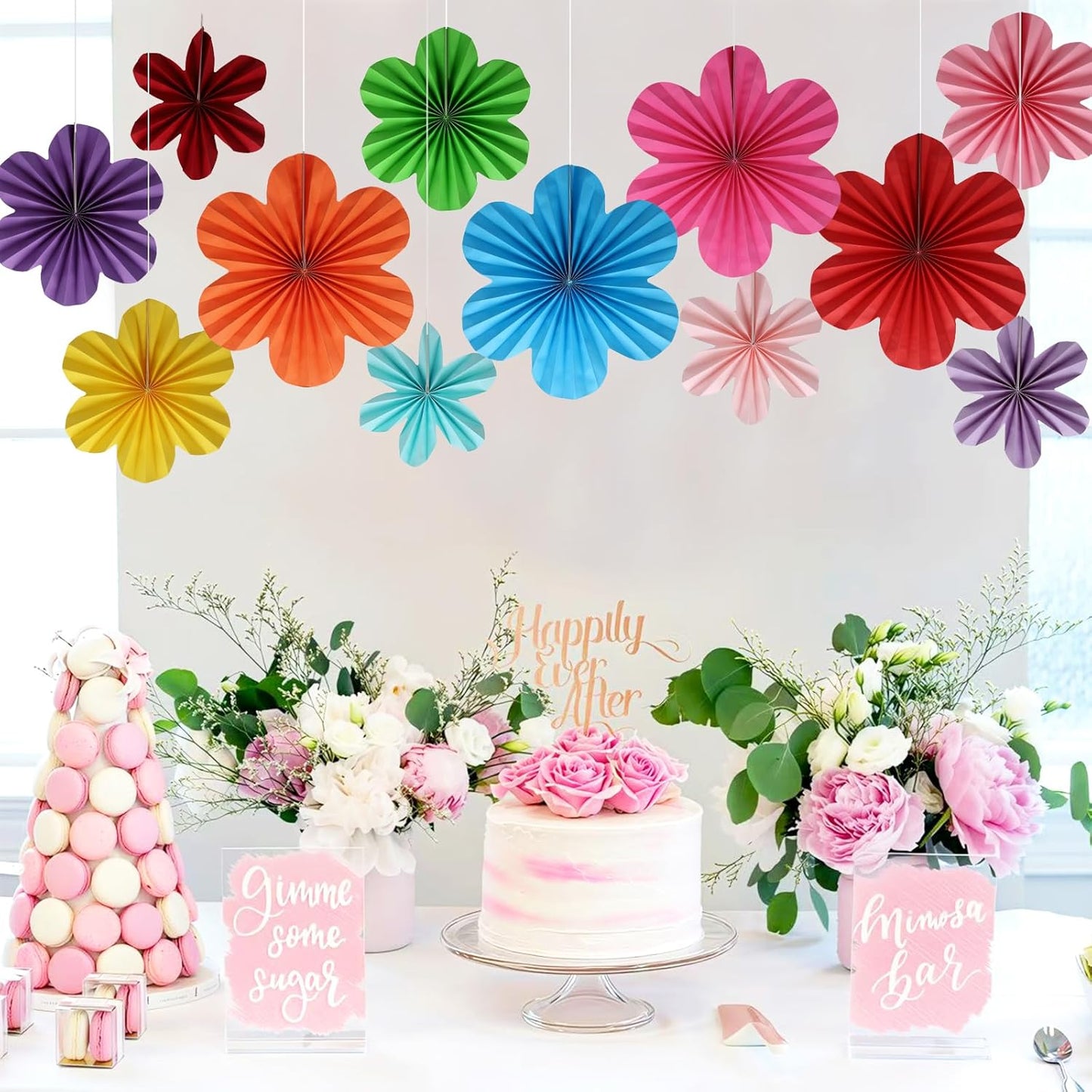 BestoFun 12 PCS Paper Flowers Fans Mexican Party Decorations Paper Flowers Decorations for Wall Girl Groovy Birthday Baby Shower Wedding Bachelorette Room Hanging Décor
