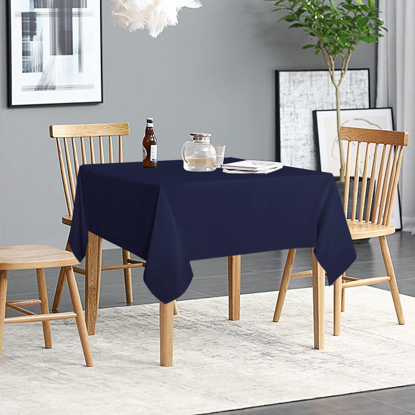 sancua 2 Pack Navy Tablecloth 54 x 54 Inch, Stain and Wrinkle Resistant Square Table Cloth - Washable Polyester Table Cover for Dining Tables, Buffet Parties and Camping