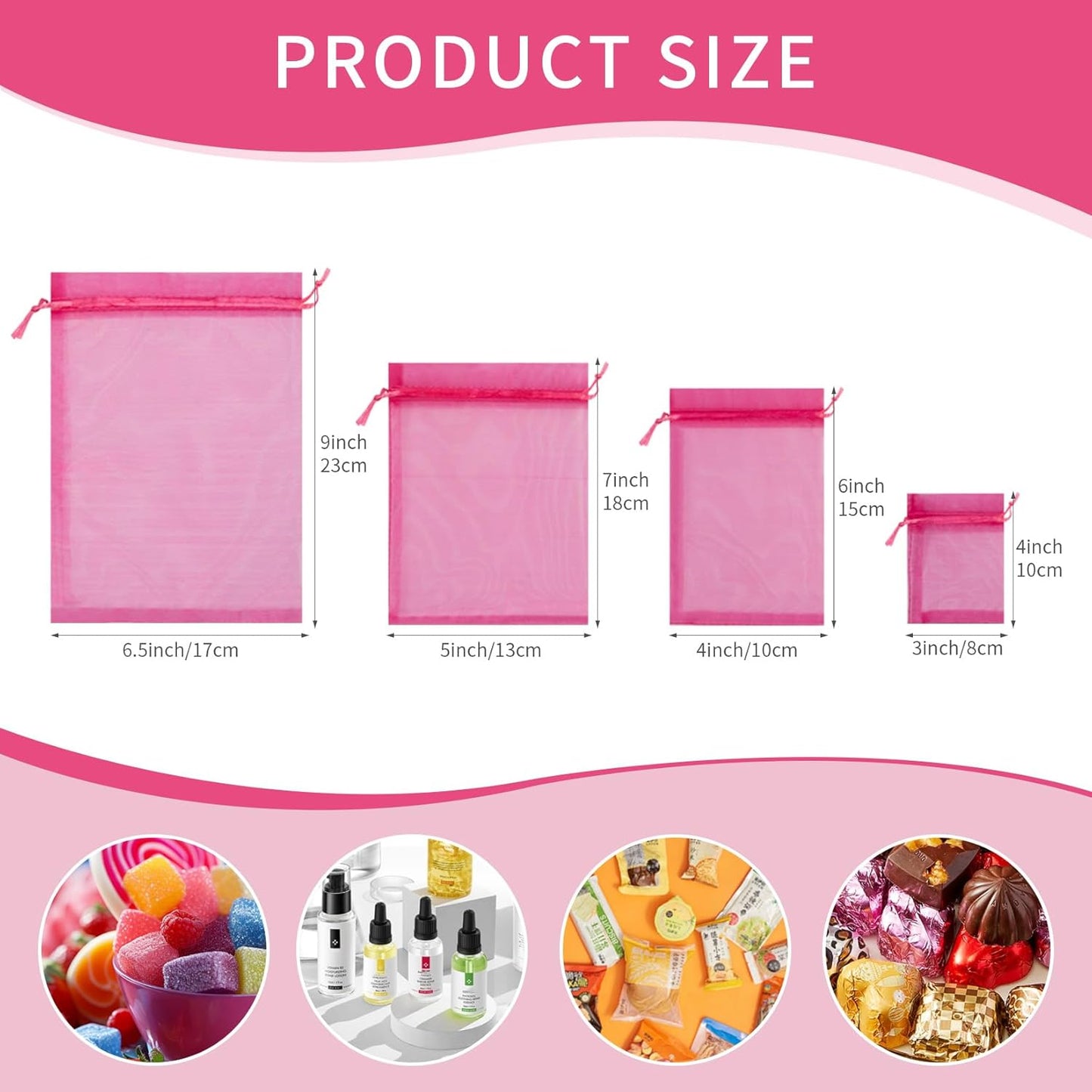 50 Pcs Hot Pink Organza Bags, 4x6 Inch Small Mesh Bags Drawstring Jewelry Pouch Bag Gift Bag Bulk for Wedding Party Favor