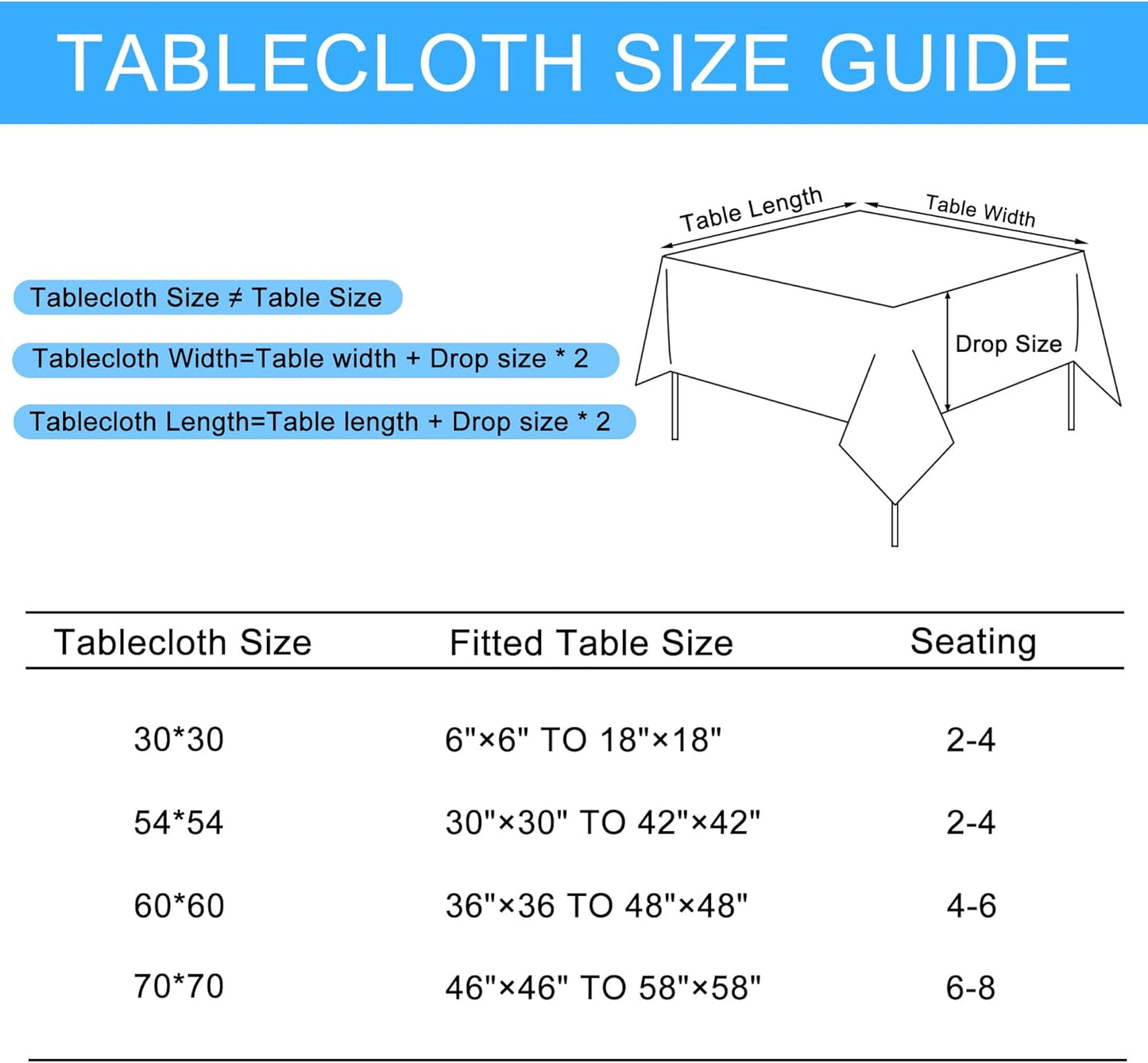 Hiasan 2 Pack Faux Linen Square Tablecloth - Wrinkle and Stain Resistant Washable Table Cloth for Kitchen Dining Room Holiday Table Cover for Party Dinner, Black, 70 x 70 Inch