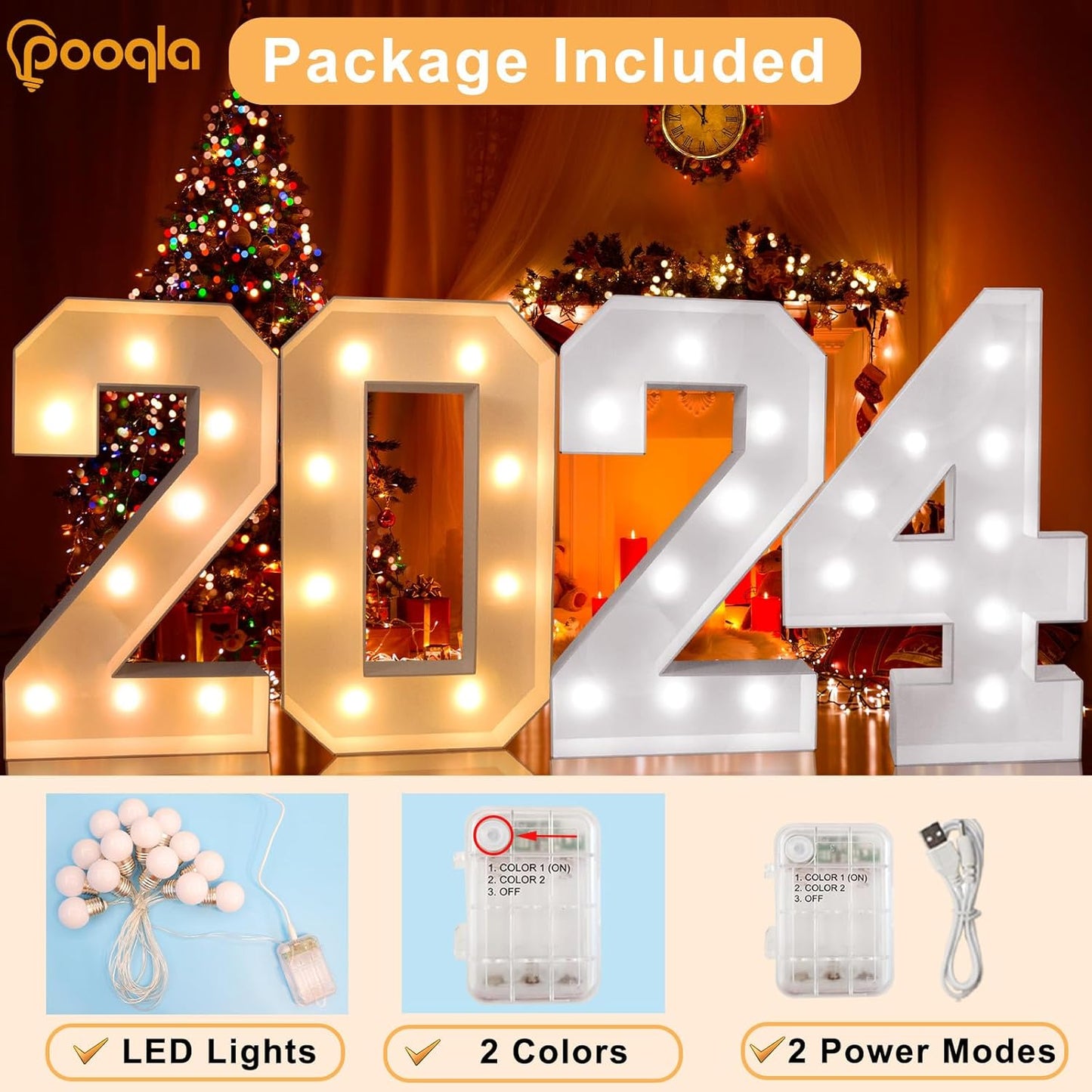 Pooqla 3FT Light Up Marquee Numbers, Cool White and Warm White LED Large Lighted Marquee Numbers, Giant Mosaic Light Up Numbers for Balloons 7th 17th 70th Birthday Decoration Party Decor, LED Number 7