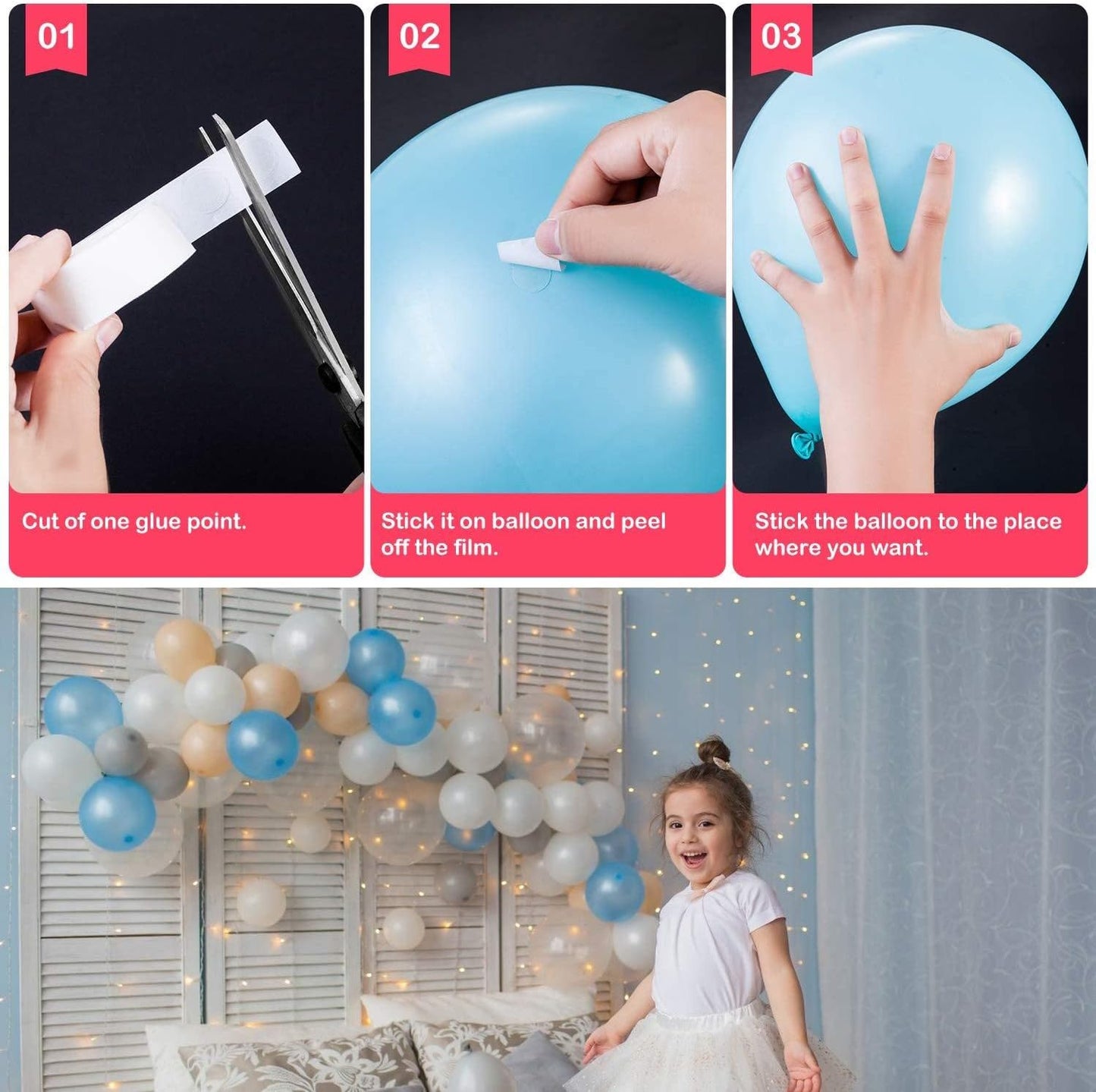 Balloon Arch Decorating Kit - 2 Rolls Tape Strips for Garlands, Party and Wedding Decorations
