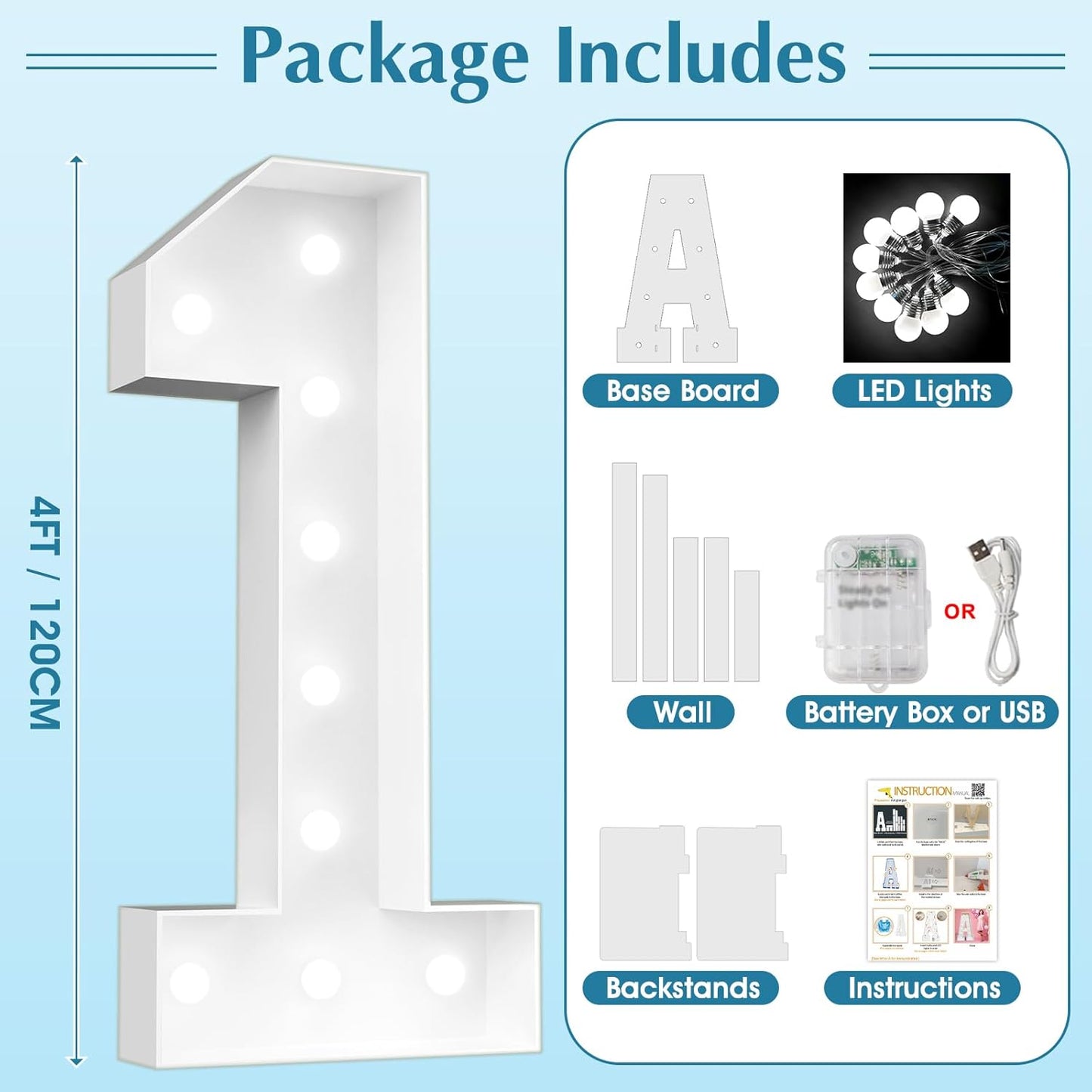 Ledido 4FT Marquee Light Up Numbers, Cool White Light Up Numbers Large Marquee Numbers for Party Decorations,7th 17th Birthday Anniversary Decor, Number 7