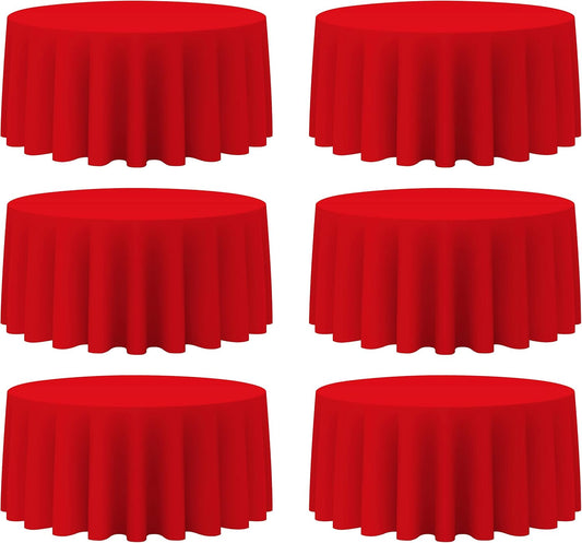 BRILLMAX 6 Pack Red Round Tablecloths 132 Inch - Circle Bulk Linen Polyester Fabric Washable Table Cloth Cover for Wedding Reception Banquet Birthday Party Buffet Restaurant