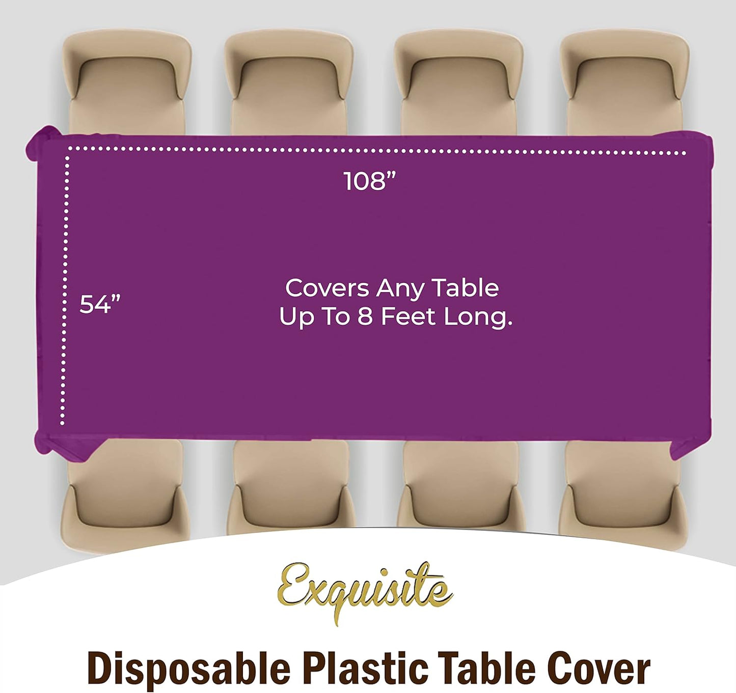 Exquisite 12-Pack Premium Plastic Tablecloth 54in. x 108in. Rectangle Table Cover - Magenta