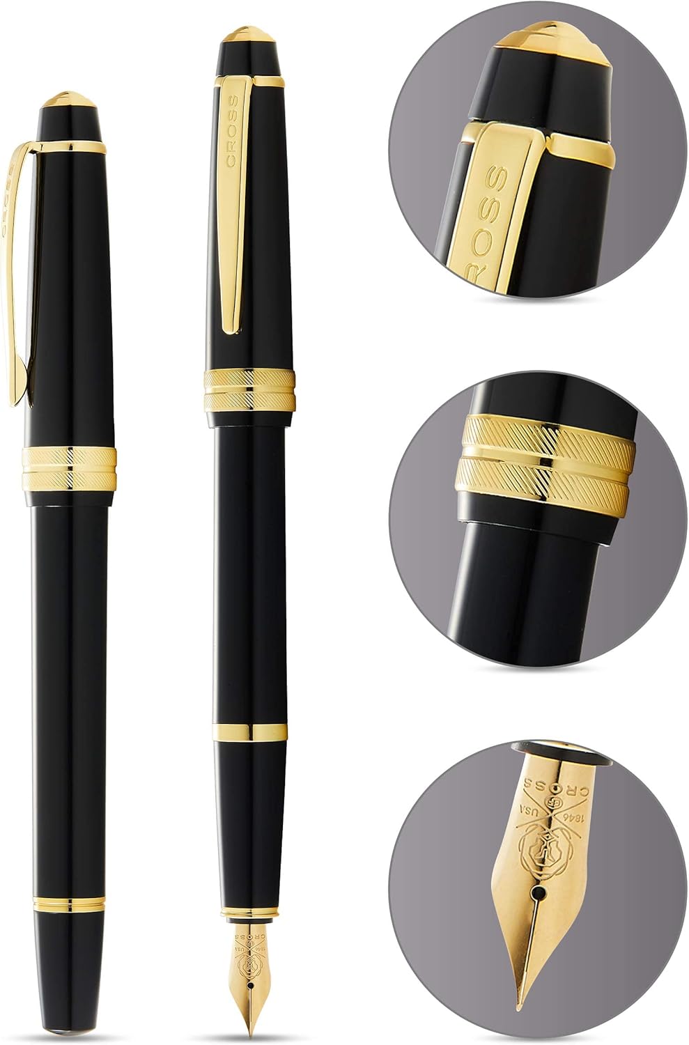 Cross Bailey Light Refillable Fountain Presented in a Everyday Gift Box - Medium Point, Black Ink, Polished Black