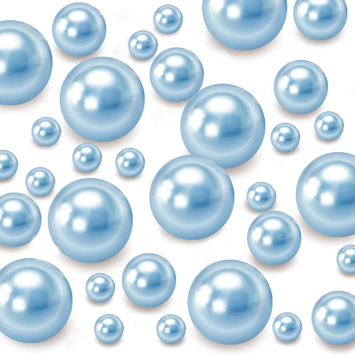 120 PCS 8/14/20mm No Hole Polish Pearl Beads for Centerpiece, Light Blue Beads Decorative Vase Fillers, Plastics Pearls for Vases, Table Scatters, Wedding Party Decor