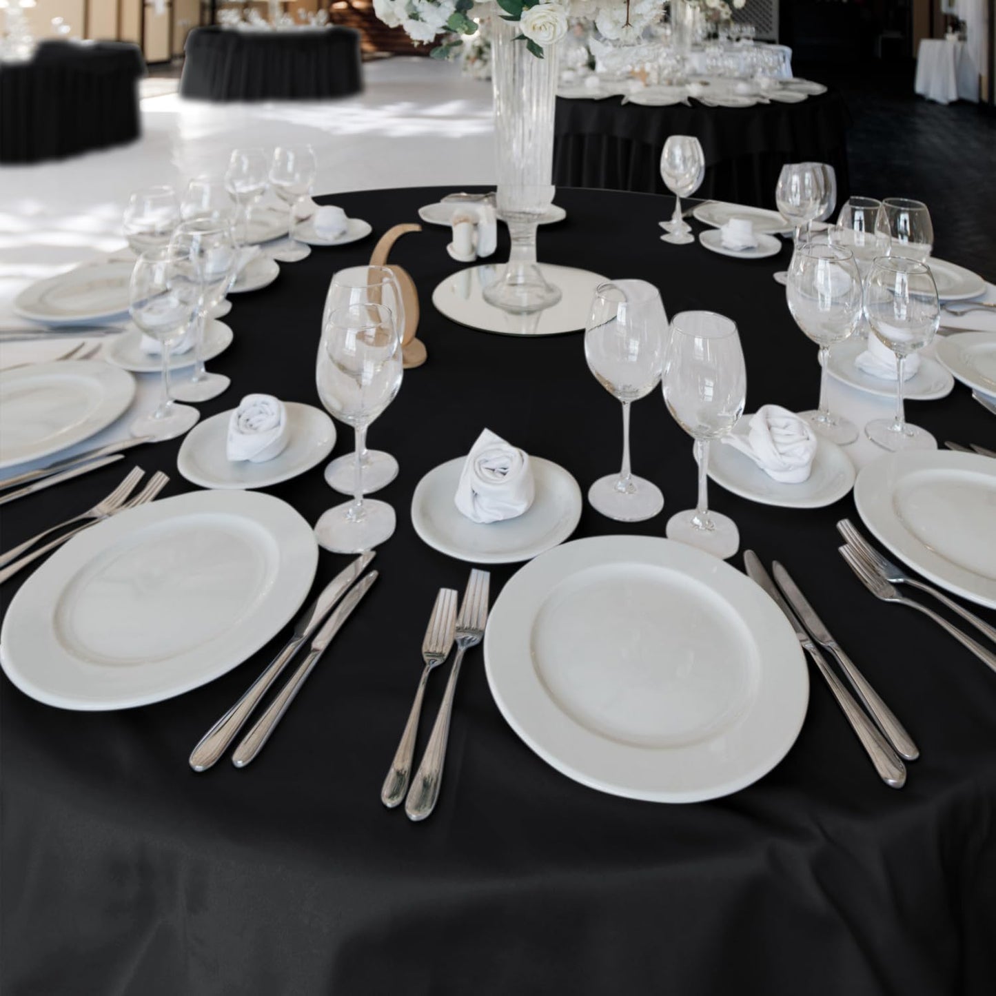 Fitable 8 Pack Black Table Cloths 120 Inch Round - Stain Resistant and Washable Tableclothes, Polyester Fabric Table Covers for Wedding, Party, Banquet, Formal Events