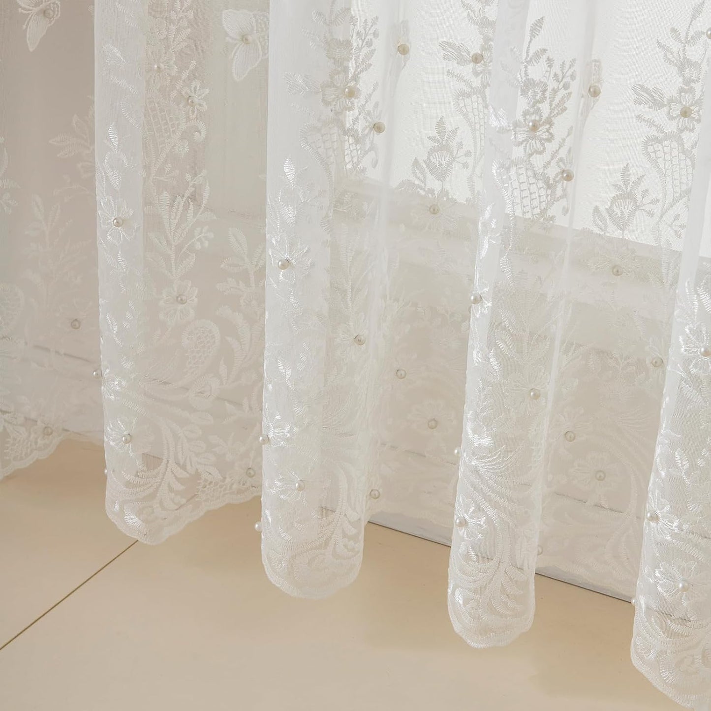 VISIONTEX White Sheer Voile Curtains, Decorative White Embossed Butterflies Rod Pocket Window Drapes for Home Kitchen, Living Room and Bedroom 54 x 72 Inch, Set of 2 Curtain Panels