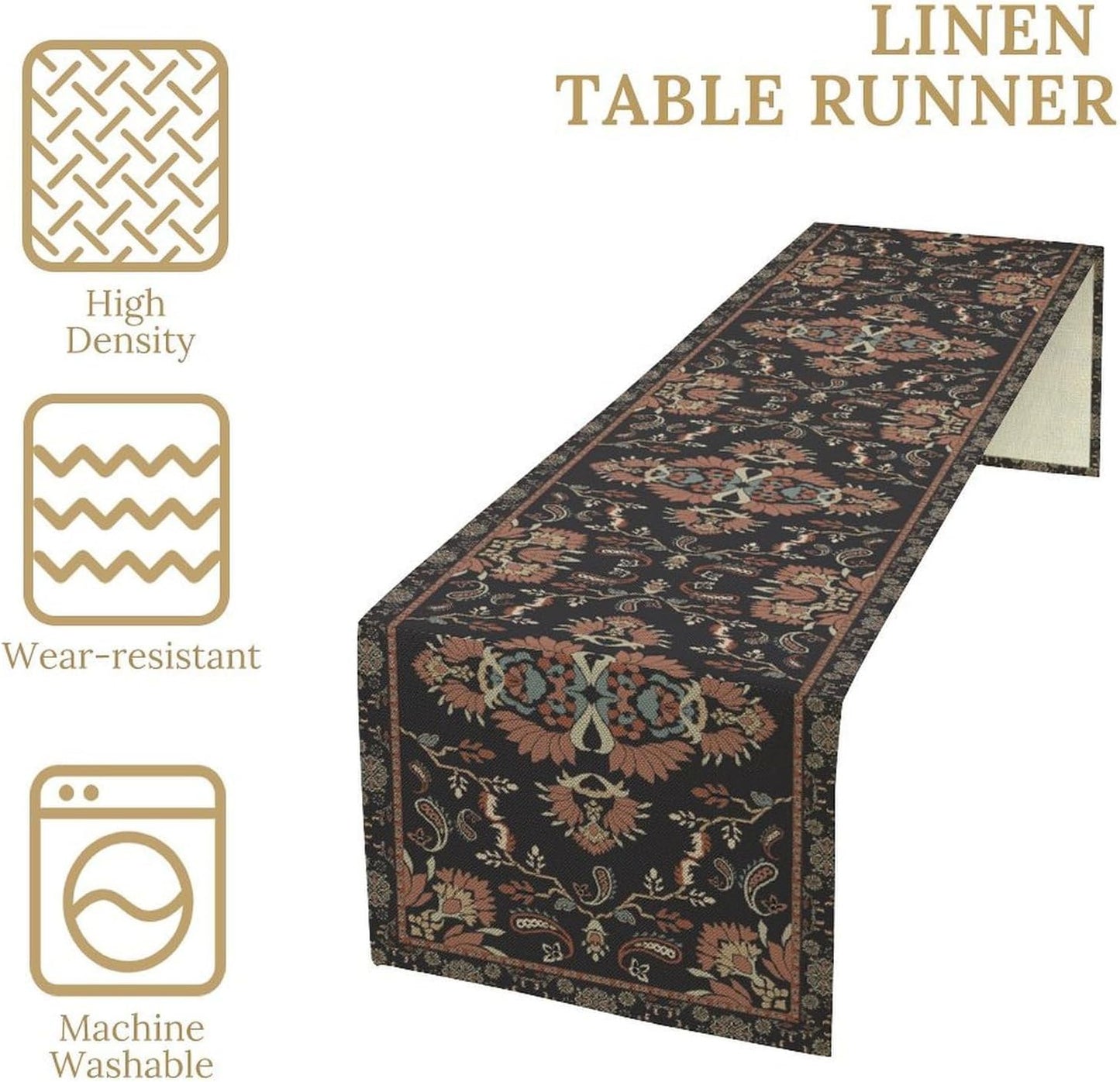 Boho Paisley Farmhouse Table Runner, Vintage Red Blue Retro Flower Rustic Country Style Floral Print Pattern for Home Kitchen Table Decor Dining Coffee Room Garden Party Decor 13x60in