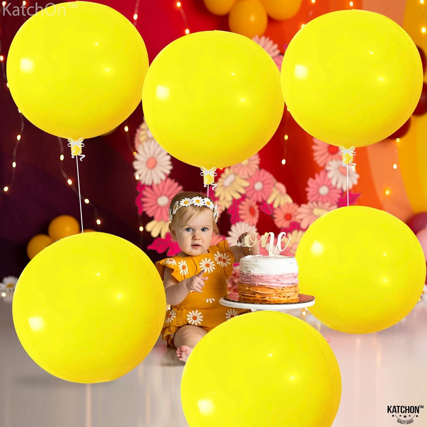 KatchOn Huge Mylar Balloons - 22 Inch, Pack of 6 | Large Yellow Foil Balloons for Sunflower Birthday Party Decorations