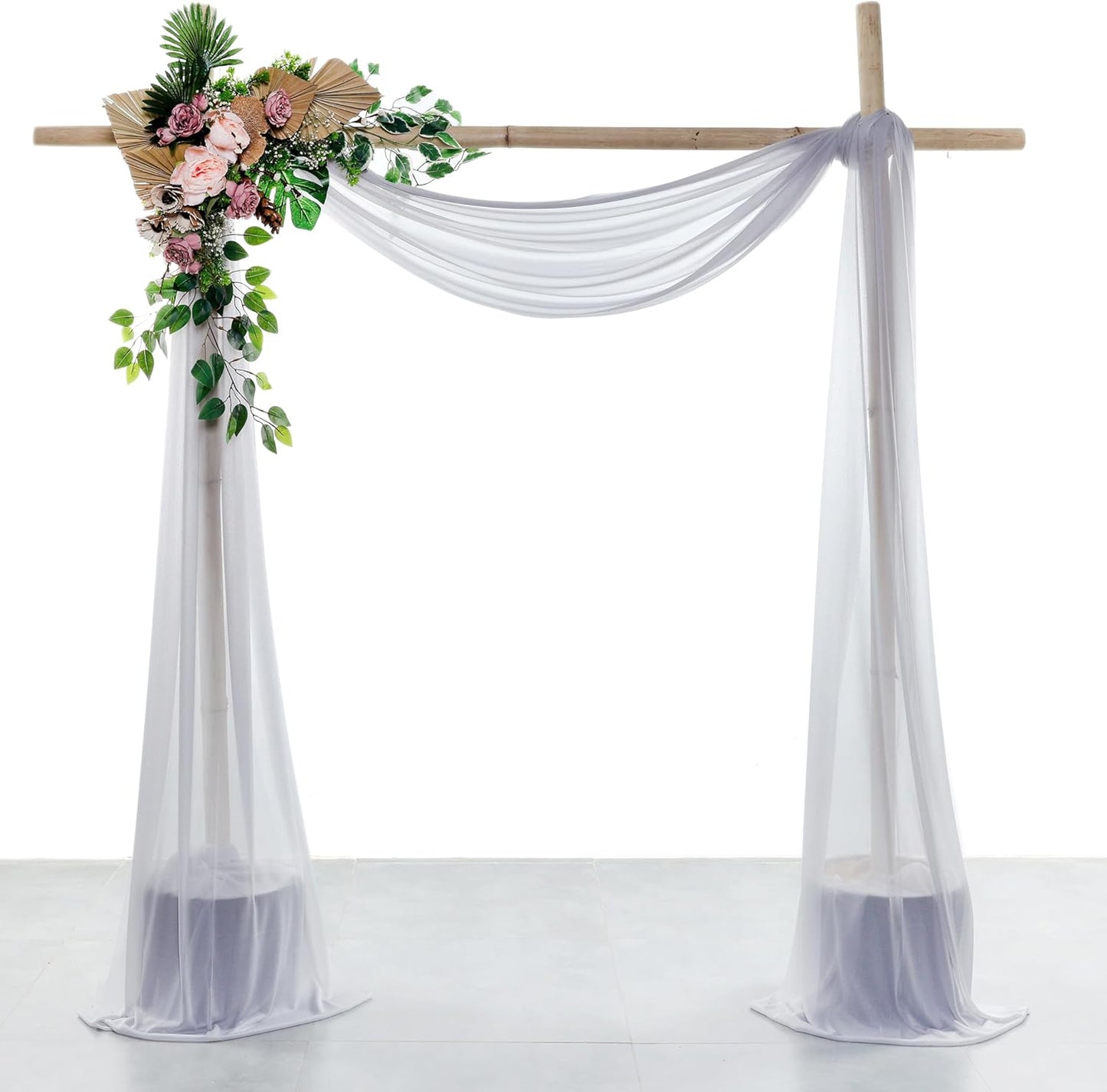 VDS Pack of 3 Panel (30 Inch X 20 Feet) Wedding Arch Draping Fabric Sheer Chiffon Fabric Drapery for Wedding Ceremony Reception Swag Backdrop Canopy Chuppah ARBO Altars Decoration (Cool Grey)