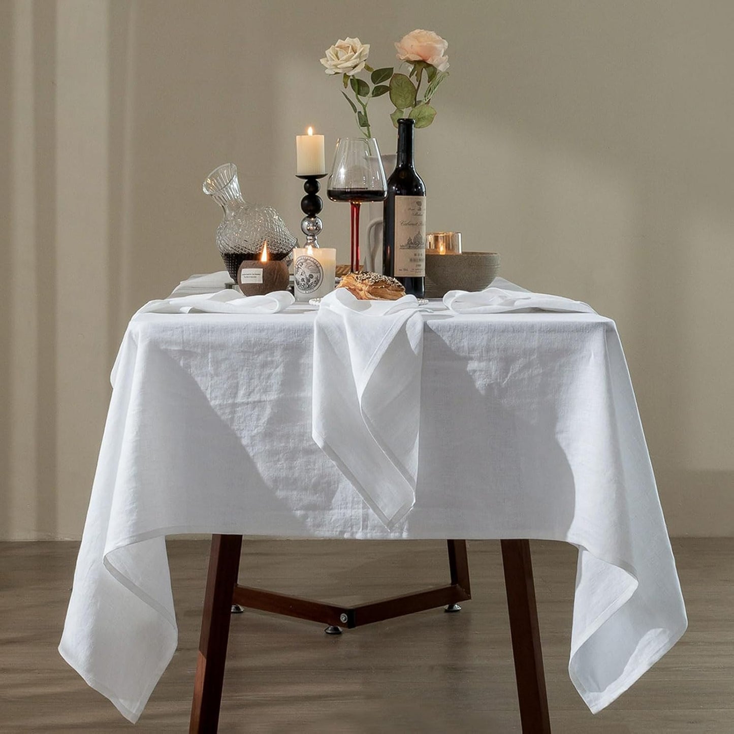 Talasily Linen Tablecloth 100% Pure Linen Table Cloth 60x132 Inches Rectangle Tablecloths Washable Cloths for Kitchen, Dining, Buffet Parties, Holidays, Picnic, Weddings and Restaurants-White