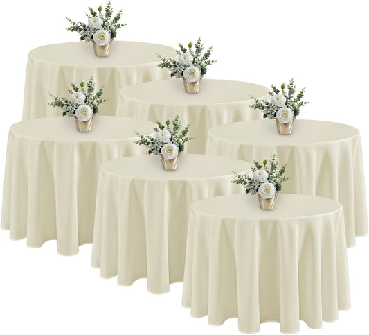 Fitable 6 Pack Ivory Round Table Clothes - 90 Inches in Diameter - Stain Resistant and Washable Tablecloths, Polyester Fabric Table Covers for Wedding, Party, Banquet, Gathering