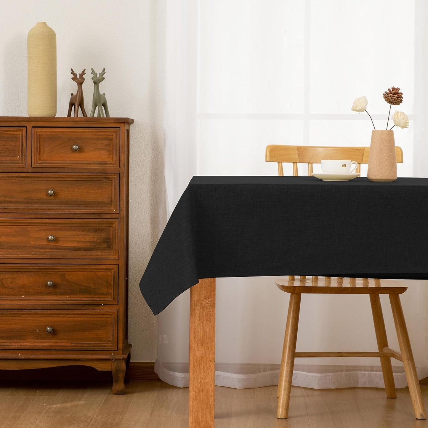 Hiasan Faux Linen Rectangle Tablecloth - Wrinkle and Stain Resistant Washable Table Cloth for Kitchen Dining Room Holiday Table Cover for Party Dinner, Black, 54 x 80 Inch