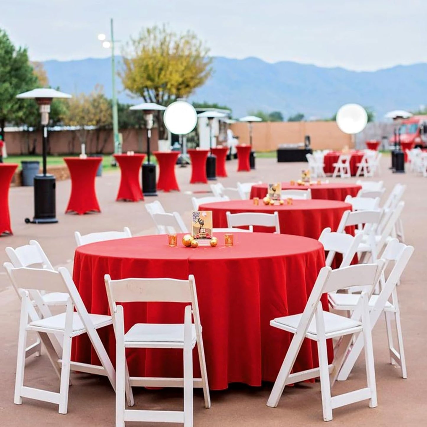 10 Pack Round Tablecloths - 120 Inch Red Polyester Cover for Round Tables, Stain and Wrinkle Resistant Washable Fabric Cloth for Wedding Banquet Parties