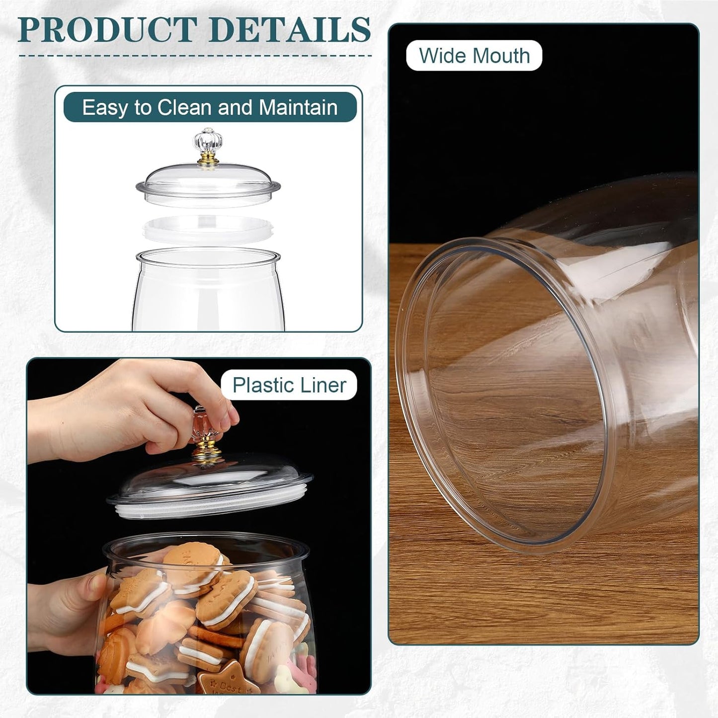 Nuogo 6 Pcs Plastic Candy and Cookie Jar with Lids Decorative Apothecary Jars Candy Buffet Containers Clear Airtight Food Storage Canister Home Decoration(42 oz,Classic)