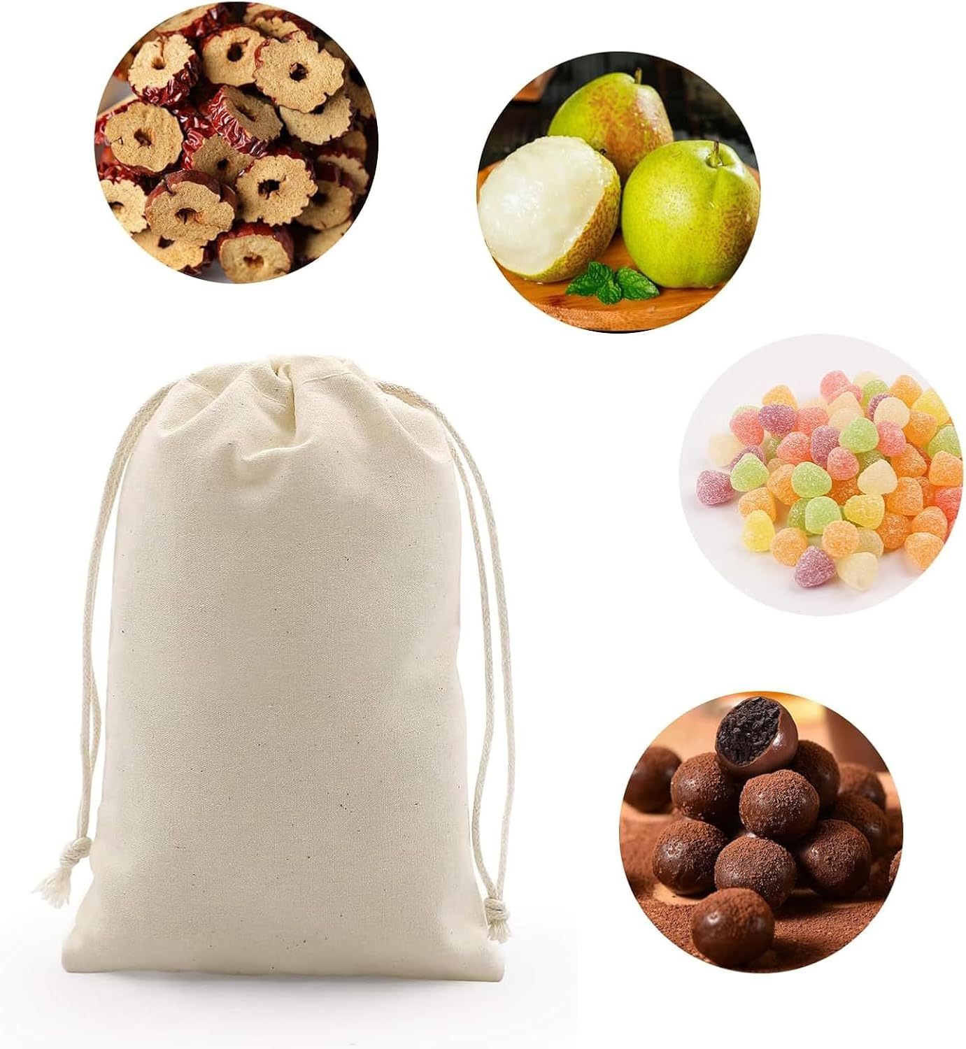 gobyhumm 50 Pieces Pure Cotton Drawstring Bags Muslin Bags Sachet Bag for Home Supplies （2.8 * 3.5"）